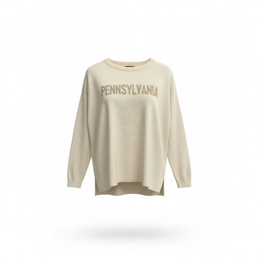 Neutral cream and tan Pennsylvania high/low sweater