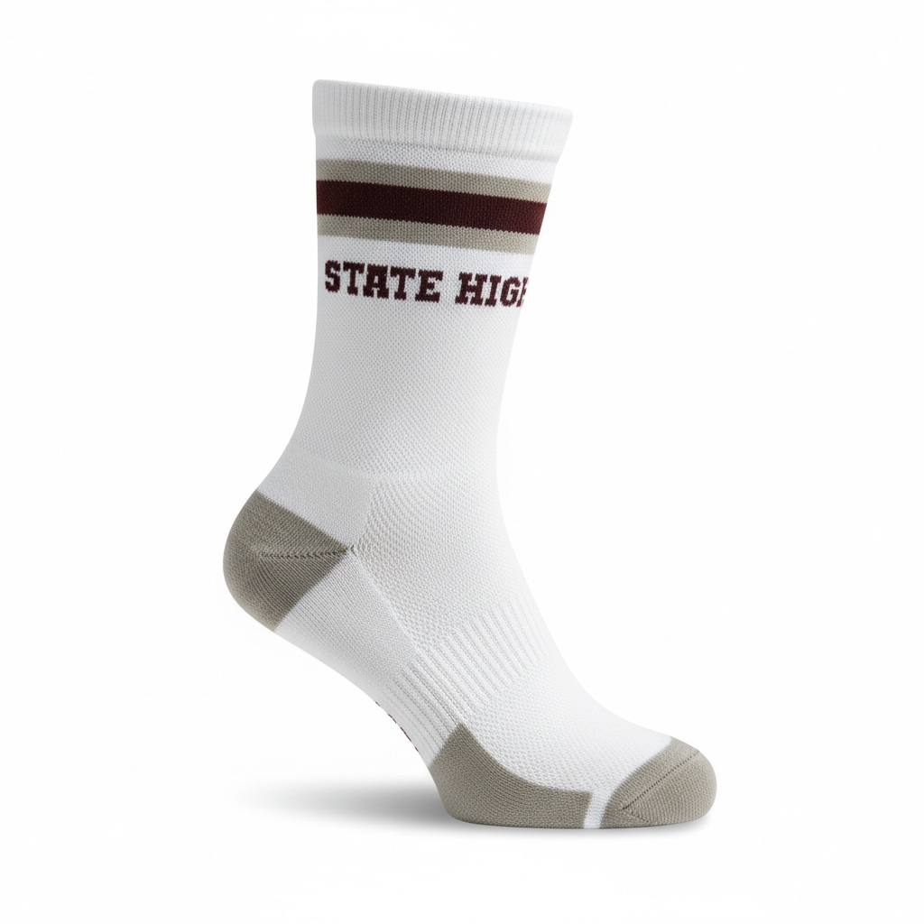 Crew Socks | White/Grey/Maroon | State High - Town Pride State College