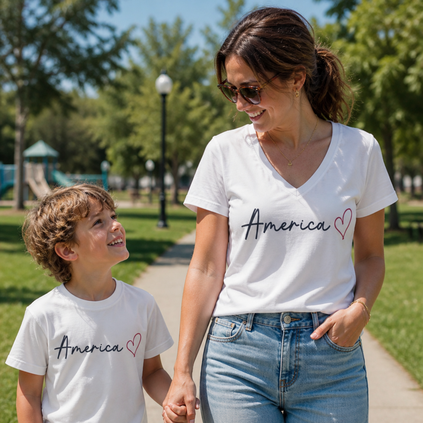 Short Sleeve V-Neck T Shirt | White | America