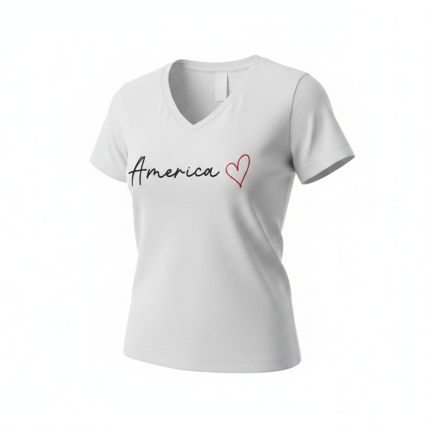 Short Sleeve V-Neck T Shirt | White | America