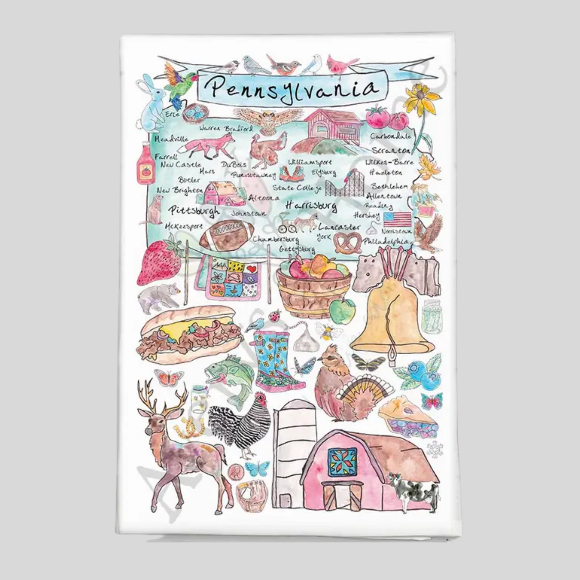 Flour Sack Dish Towel PA State Map - Town Pride State College