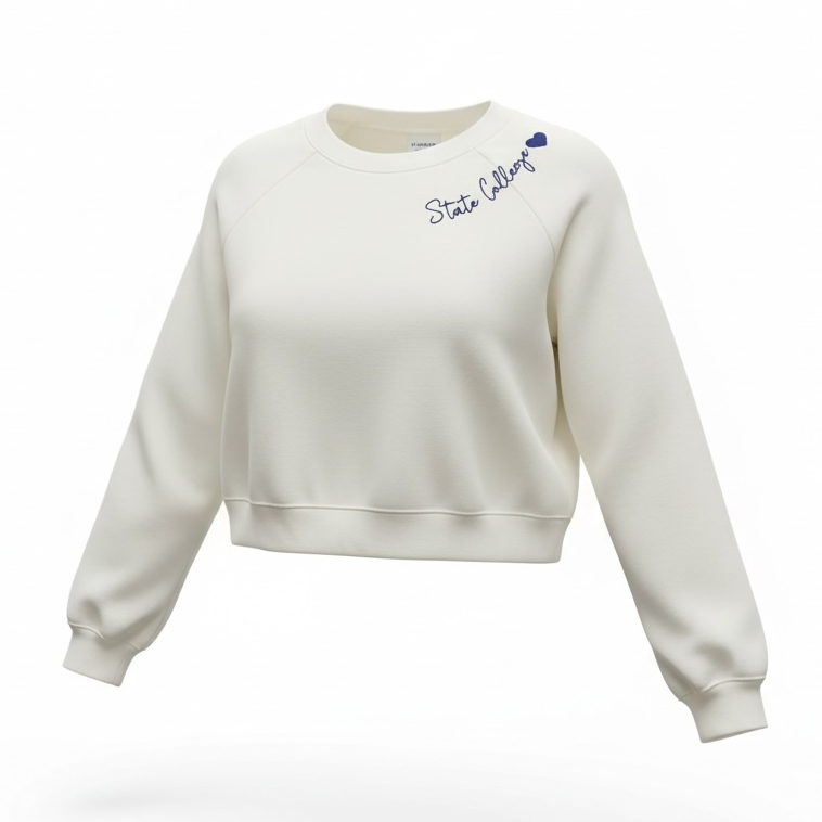 White cropped State College Crewneck 