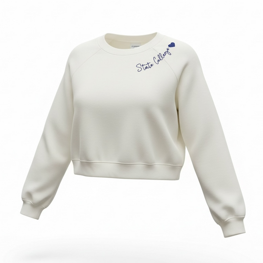 White cropped State College Crewneck 
