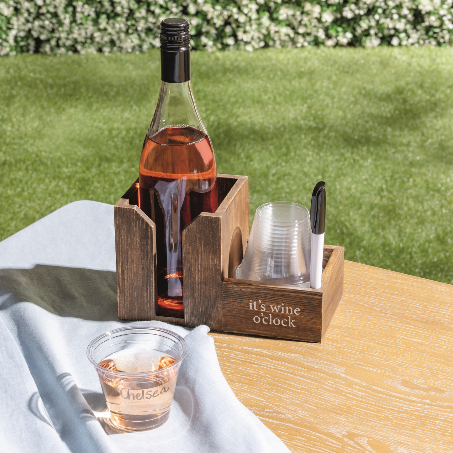 Wine Bottle Caddy & Cup Set