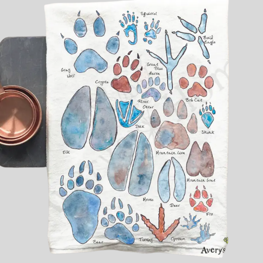 Animal paw prints on dish towel