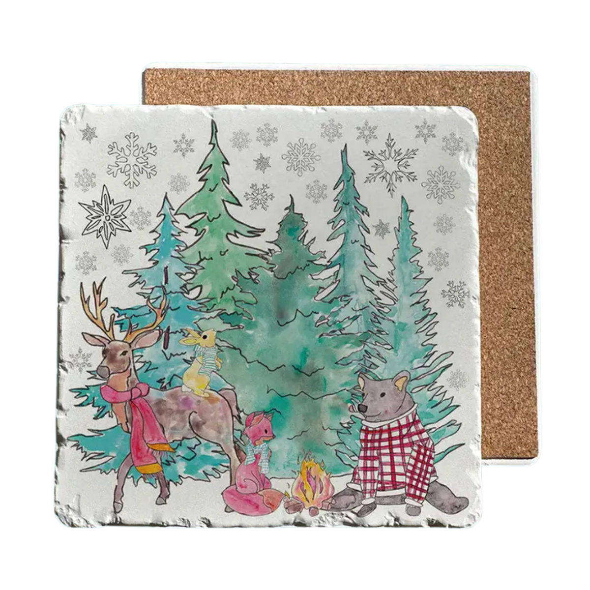 Stone trivet with forest and creatures