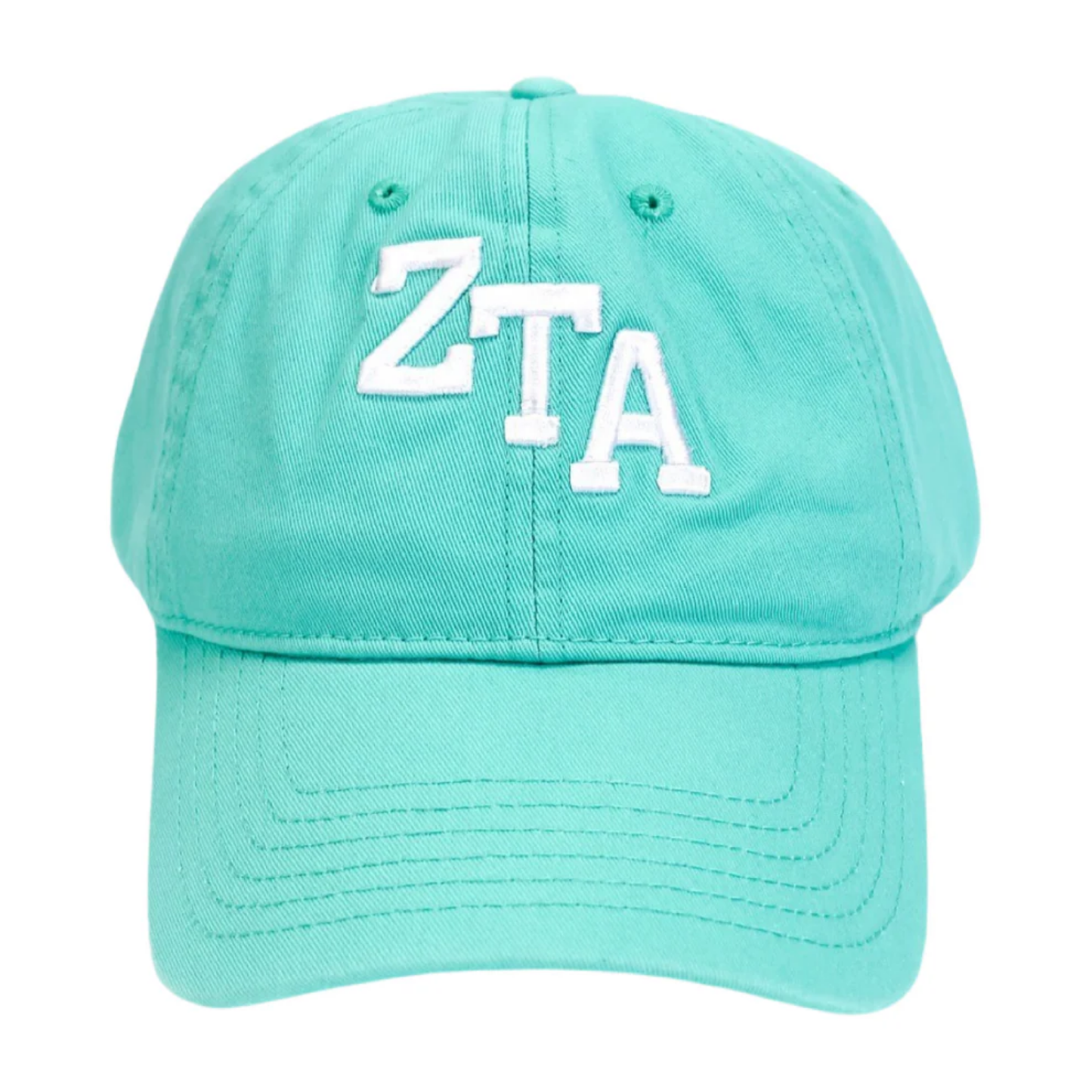 Turquoise cap with 'ZTA' embroidered on a white background