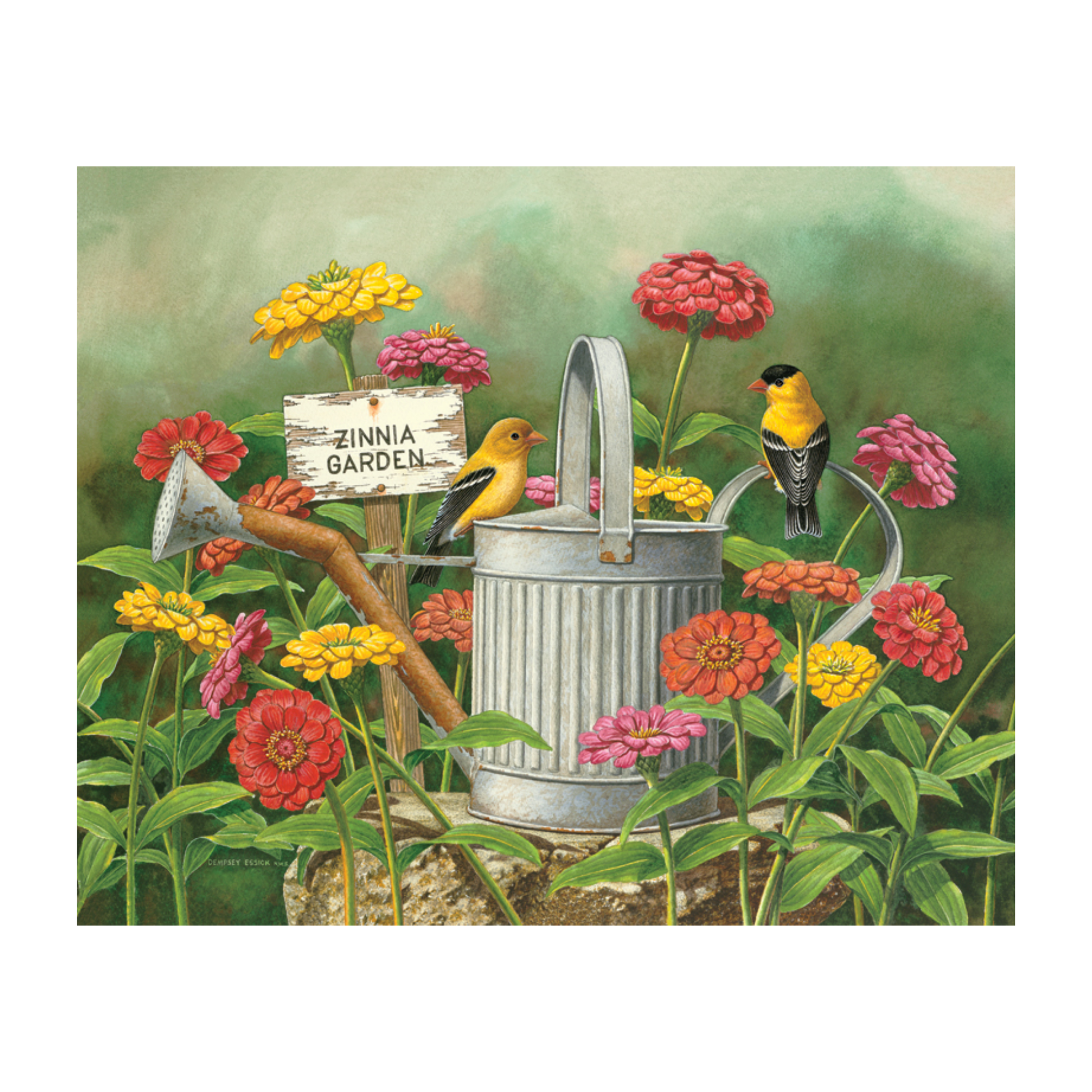 Puzzle with image of zinnias and birds