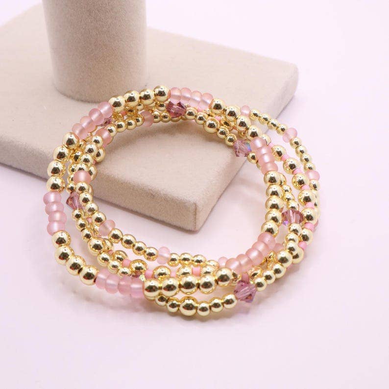Blush Pink and Gold Hematite Bracelet Stack – The Classic Stack - Seashell Blush