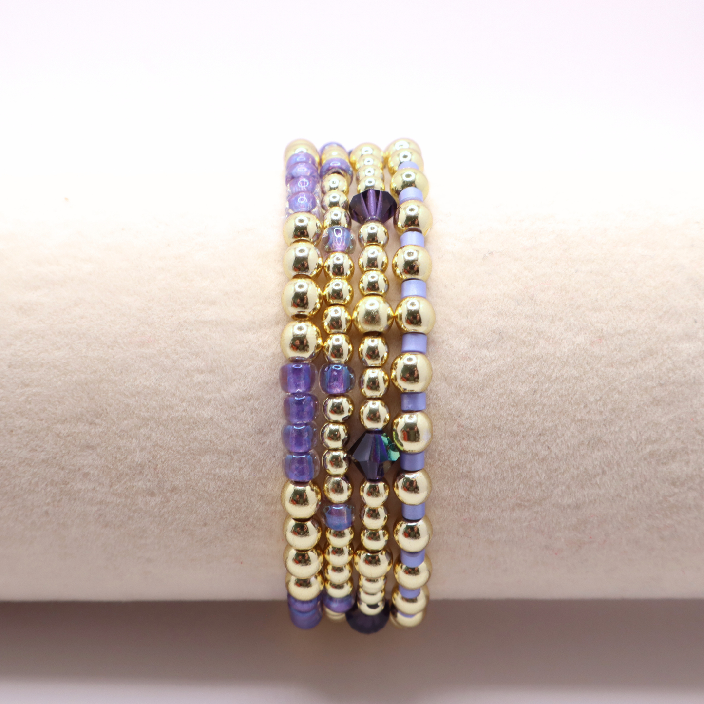Lilac and Gold Hematite Bracelet Stack - Lilac Breeze