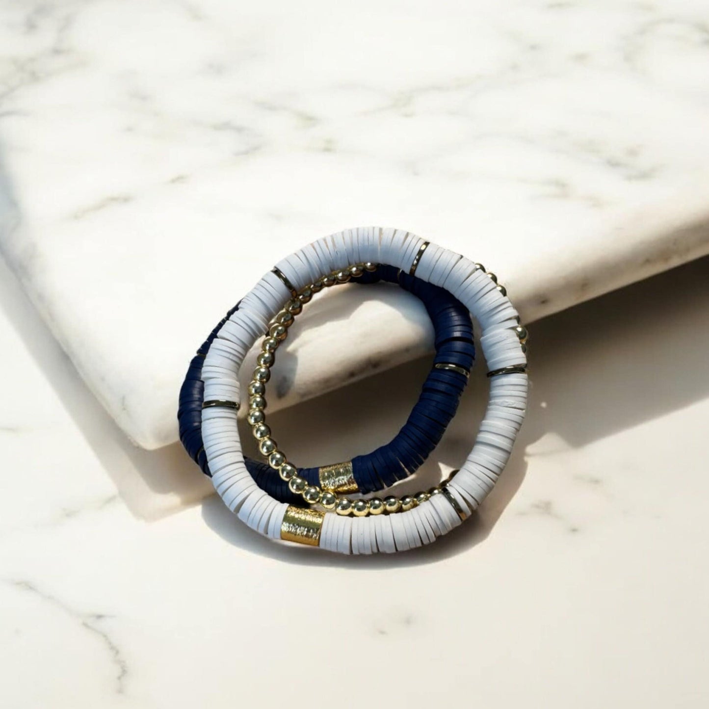 Navy Blue and White Game Day Bracelet Stack