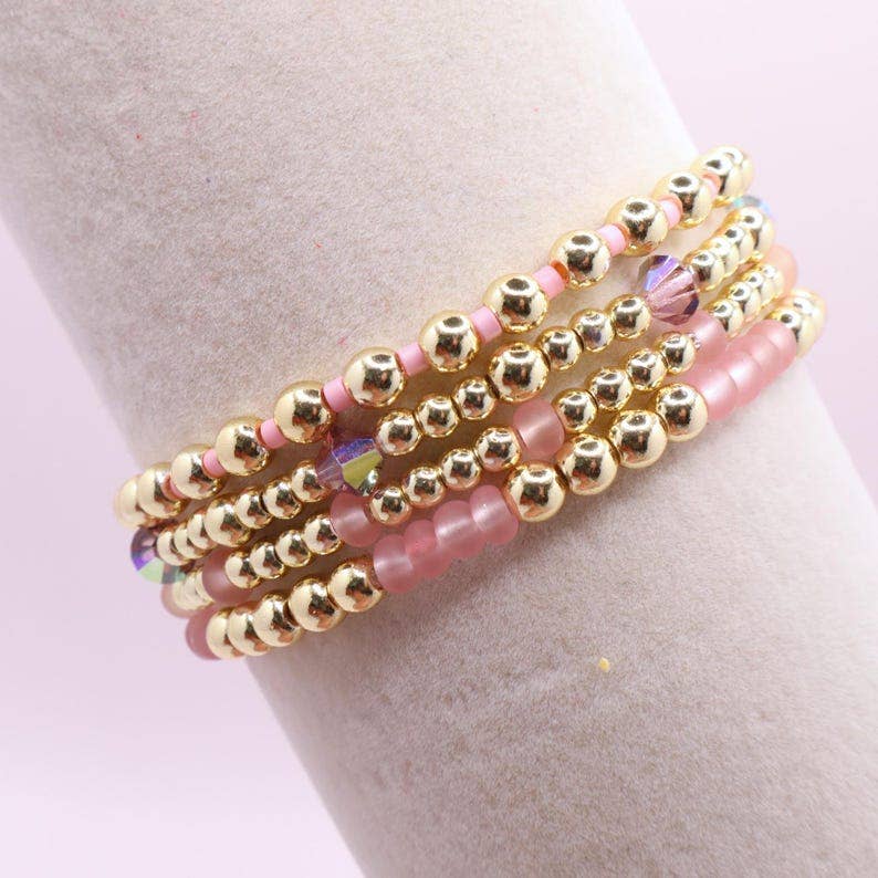 Blush Pink and Gold Hematite Bracelet Stack – The Classic Stack - Seashell Blush