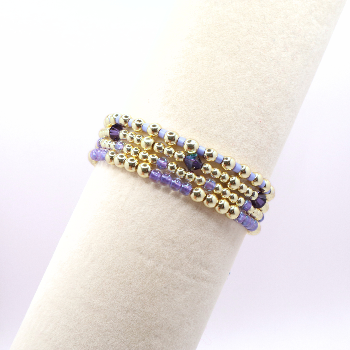 Lilac and Gold Hematite Bracelet Stack - Lilac Breeze