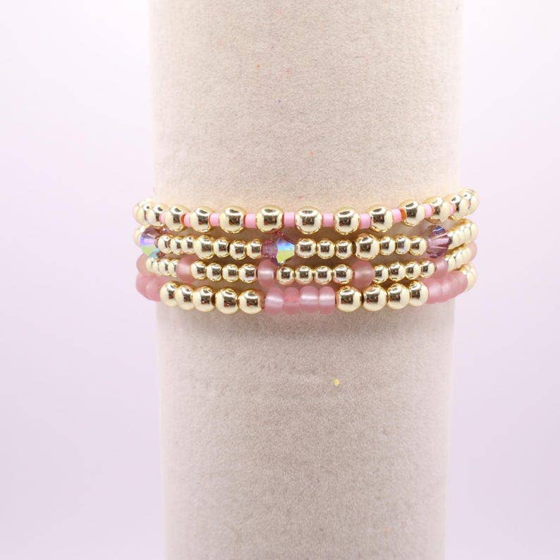 Blush Pink and Gold Hematite Bracelet Stack – The Classic Stack - Seashell Blush
