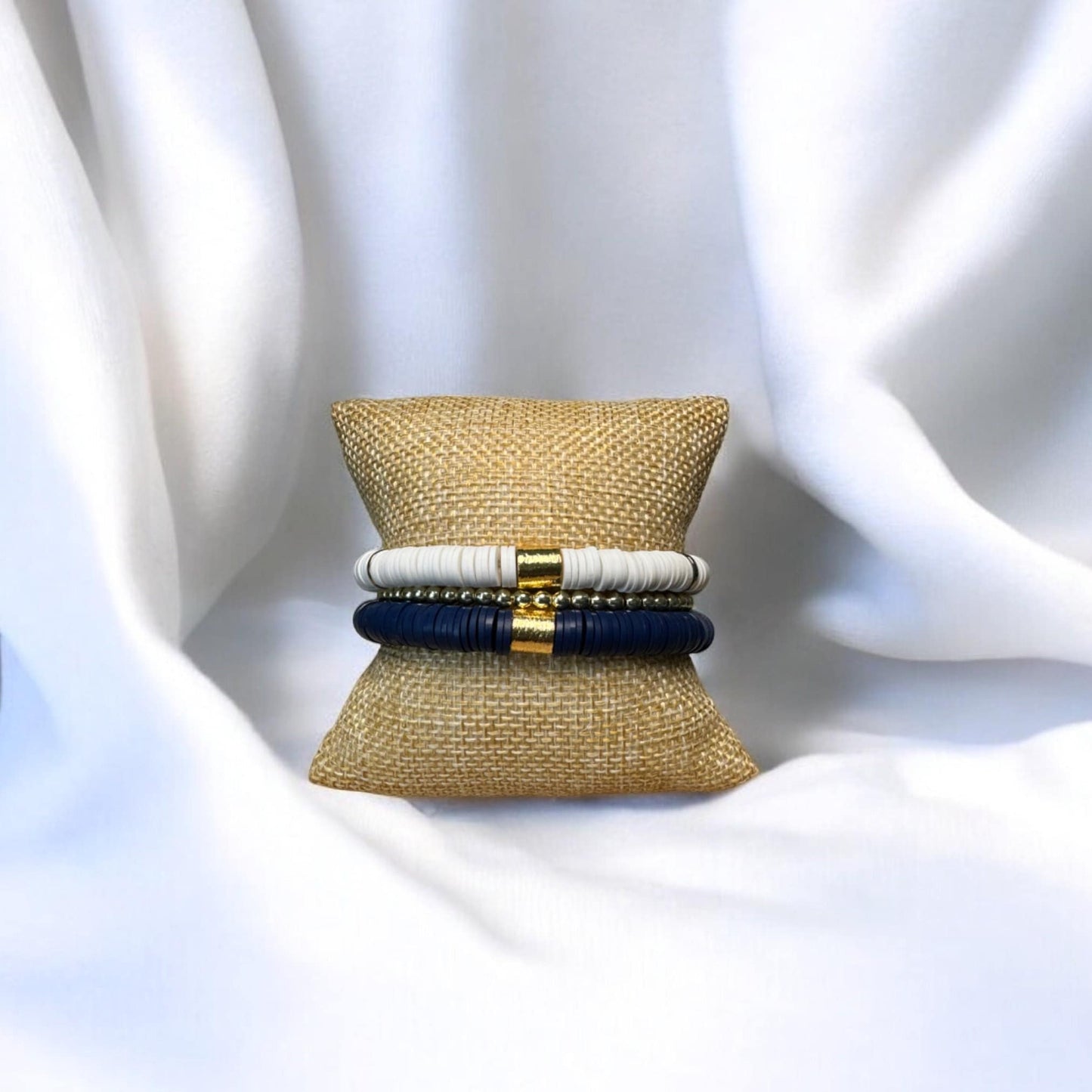 Navy Blue and White Game Day Bracelet Stack