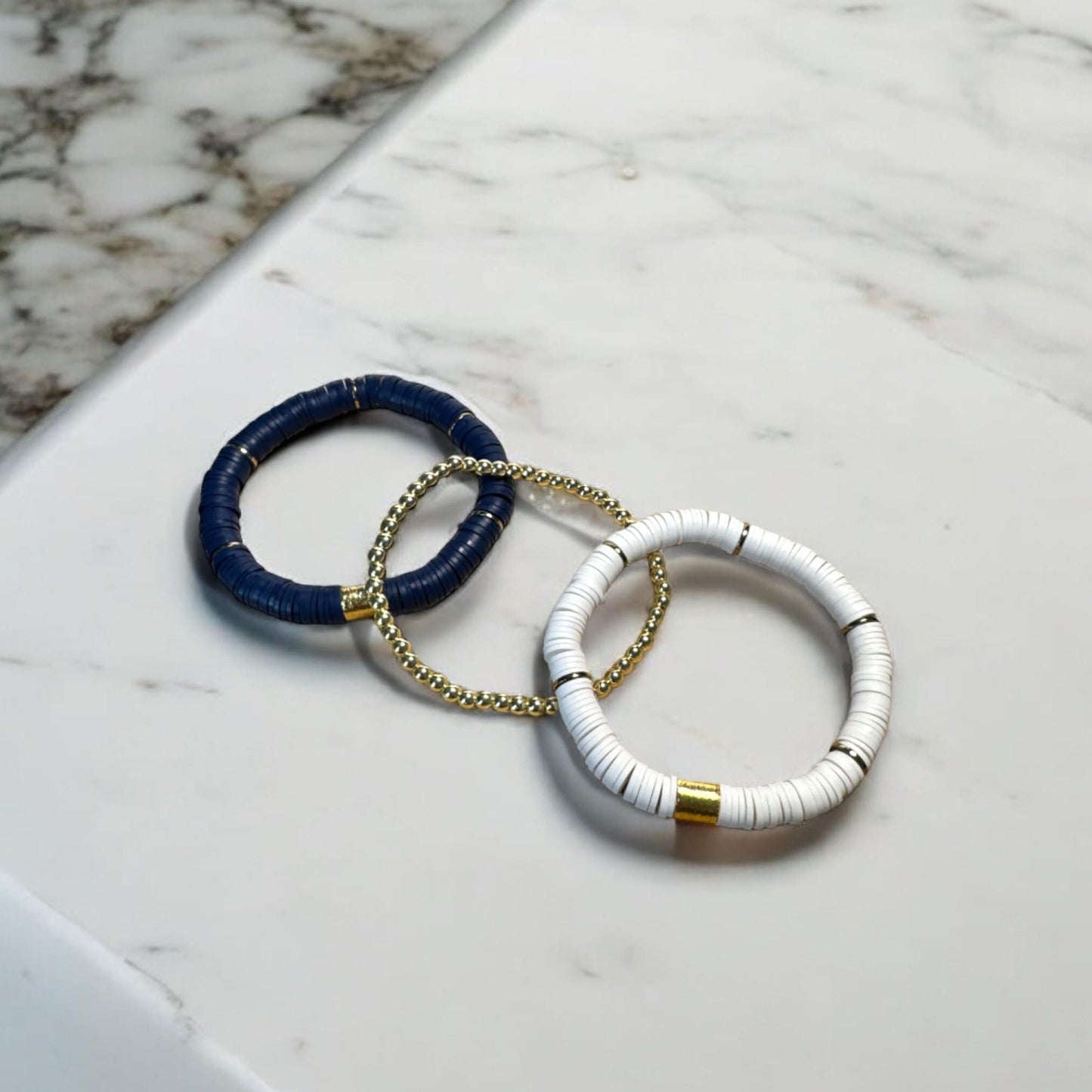 Navy Blue and White Game Day Bracelet Stack