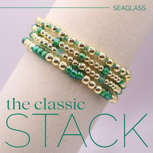 Emerald Green and Gold Hematite Bracelet Stack