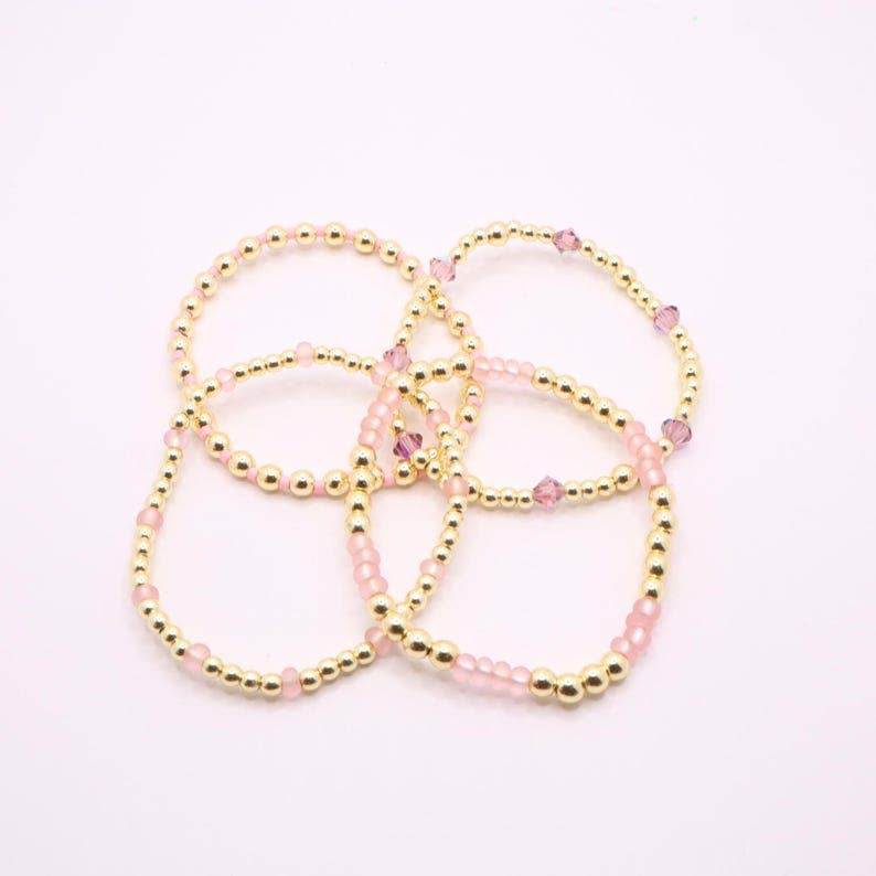 Blush Pink and Gold Hematite Bracelet Stack – The Classic Stack - Seashell Blush