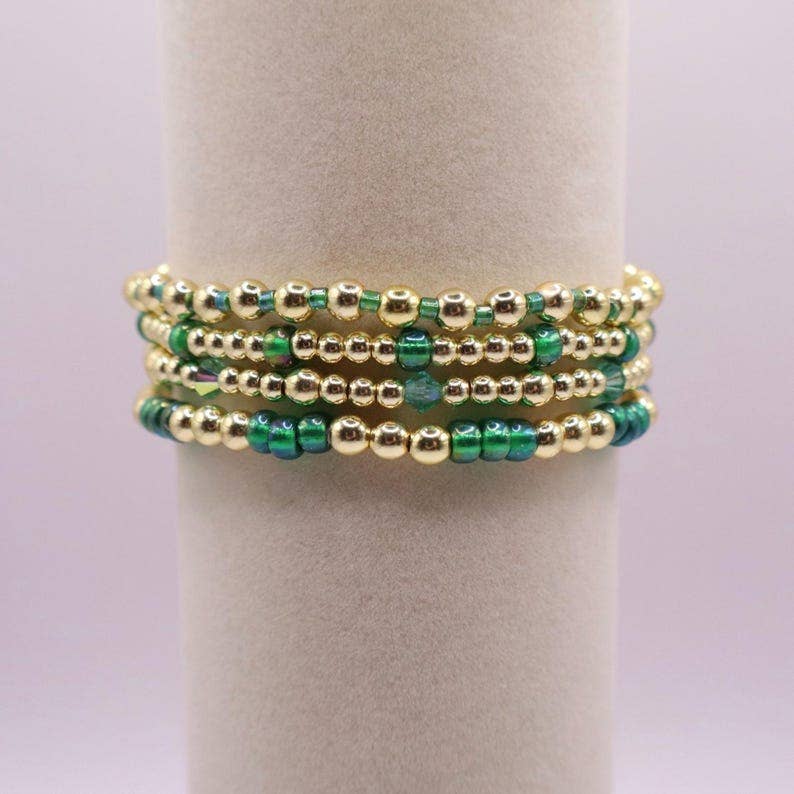 Emerald Green and Gold Hematite Bracelet Stack - The Classic Stack - Seaglass