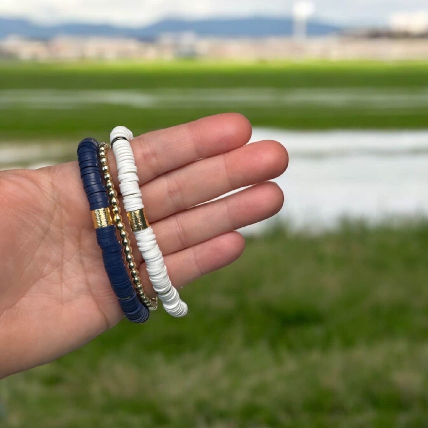 Navy Blue and White Game Day Bracelet Stack
