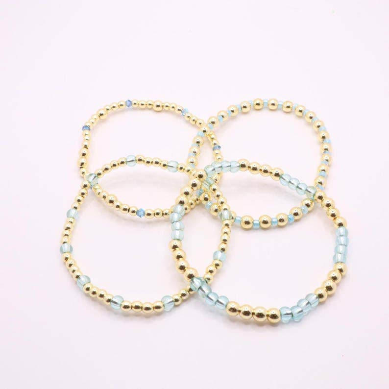 Sky Blue and Gold Hematite Bracelet Stack – The Classic Stack - Caribbean Aqua
