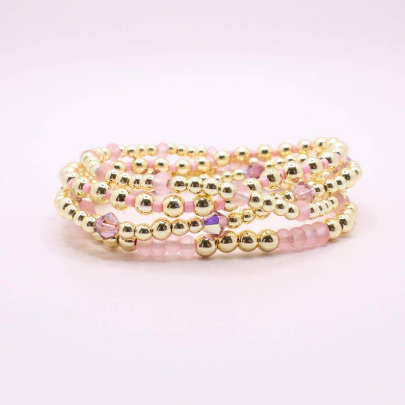Blush Pink and Gold Hematite Bracelet Stack – The Classic Stack - Seashell Blush