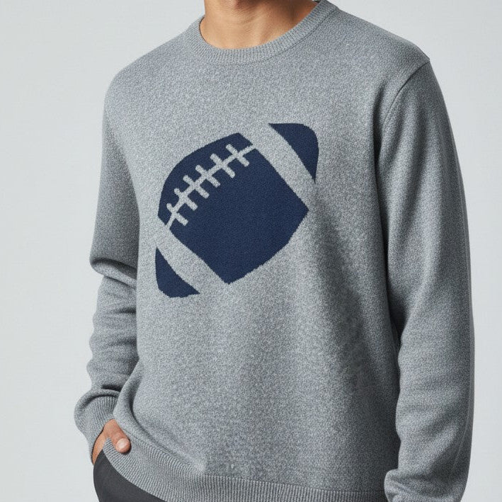 grey with navy football sweater man
