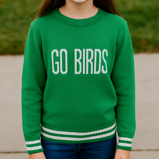 Kids Crewneck Tipped Sweater | Green/White | Go Birds - Town Pride State College