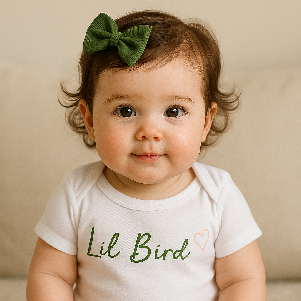 Short Sleeve Onesie | White with Green “Lil Bird” & Heart - Town Pride State College
