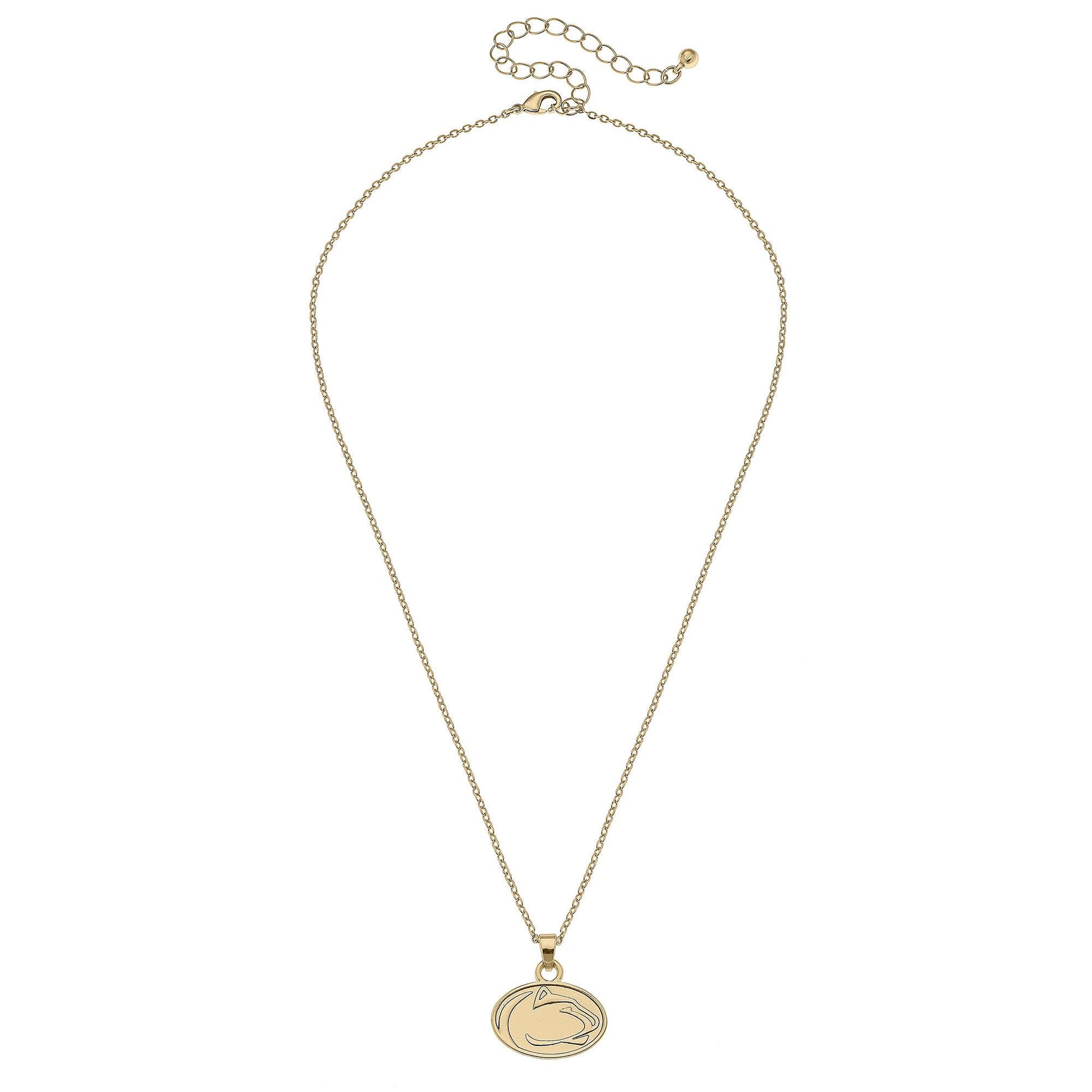 Gold necklace with a pendant on a white background