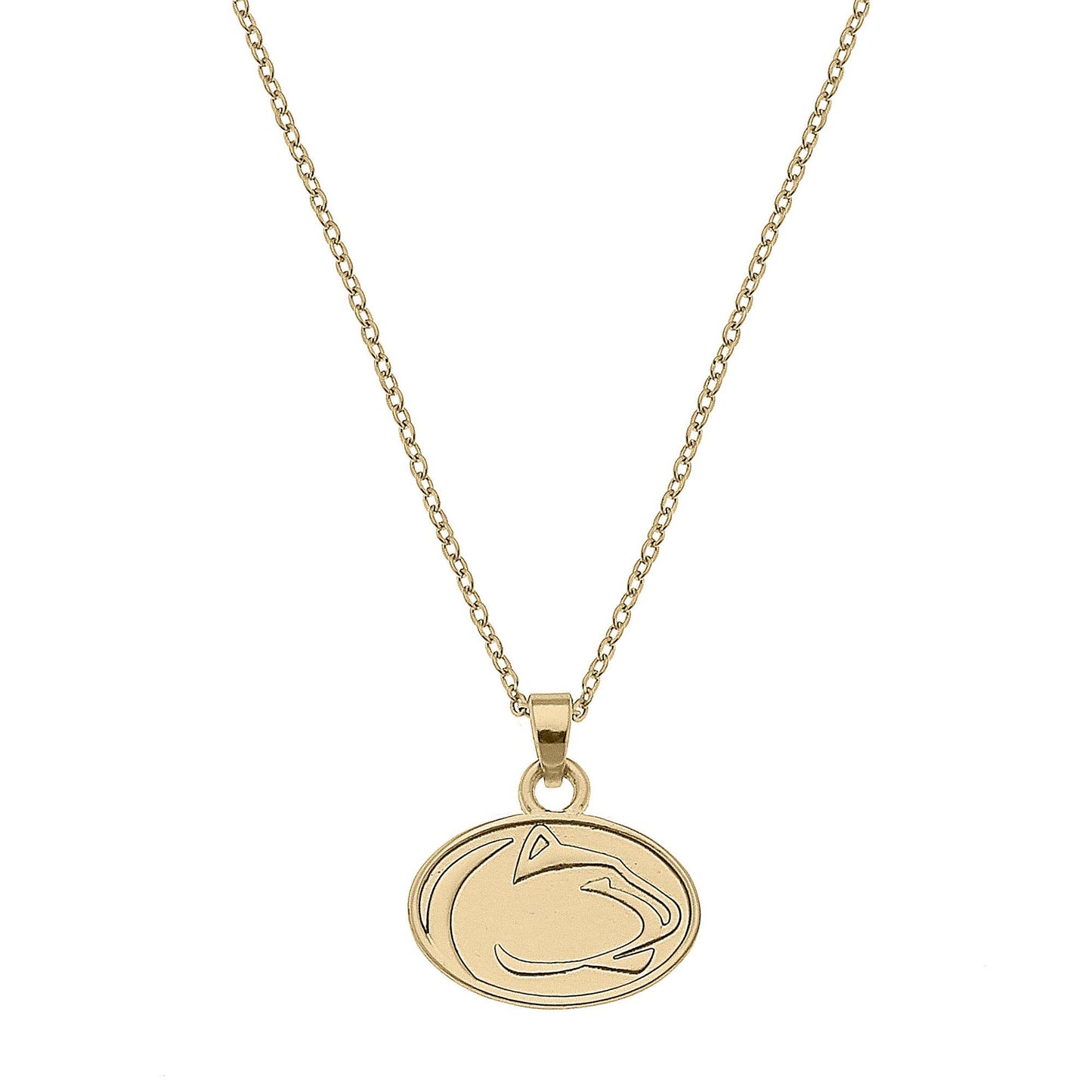 Gold necklace with a pendant on a white background