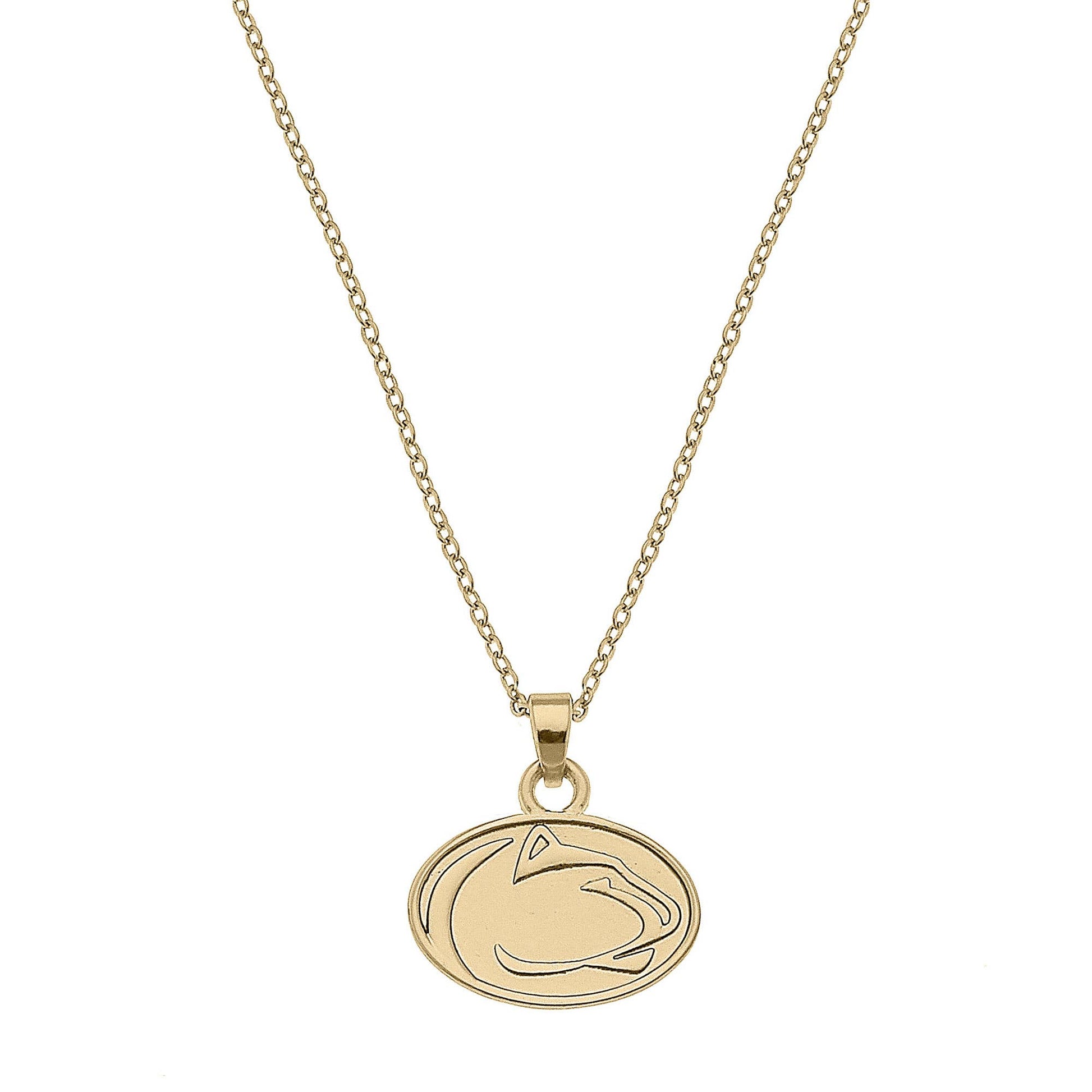 Gold necklace with a pendant on a white background