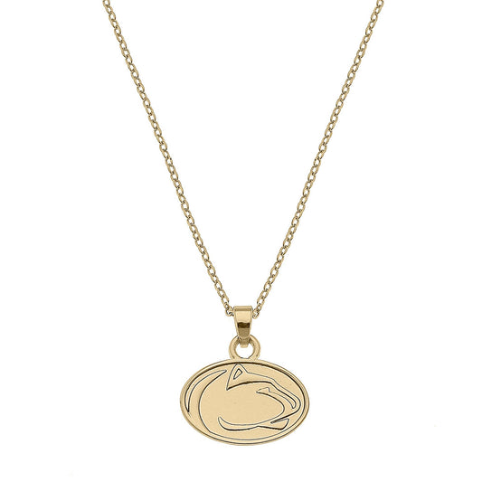 Gold necklace with a pendant on a white background