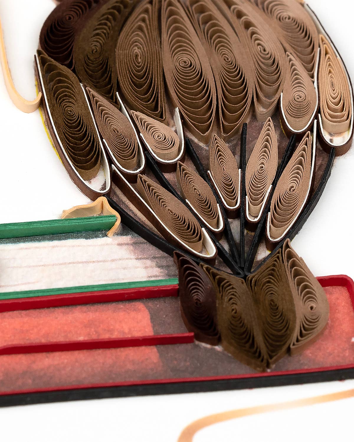 Artistic representation of a bird's feather with quilled art