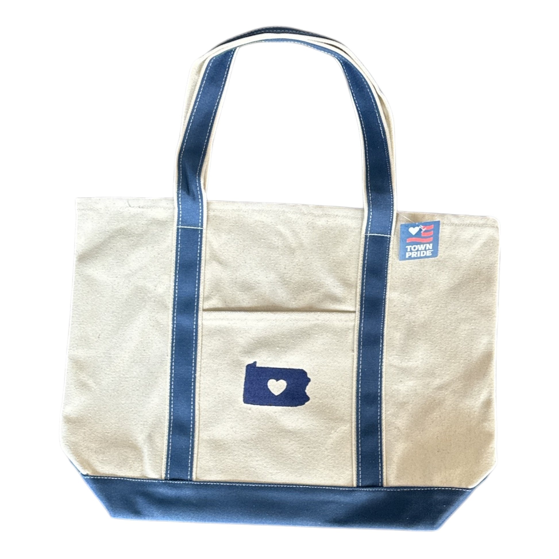 Pennsylvania Heart Boat Tote - Natural & Navy Canvas - Town Pride State College