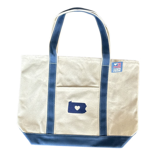 Pennsylvania Heart Boat Tote - Natural & Navy Canvas - Town Pride State College