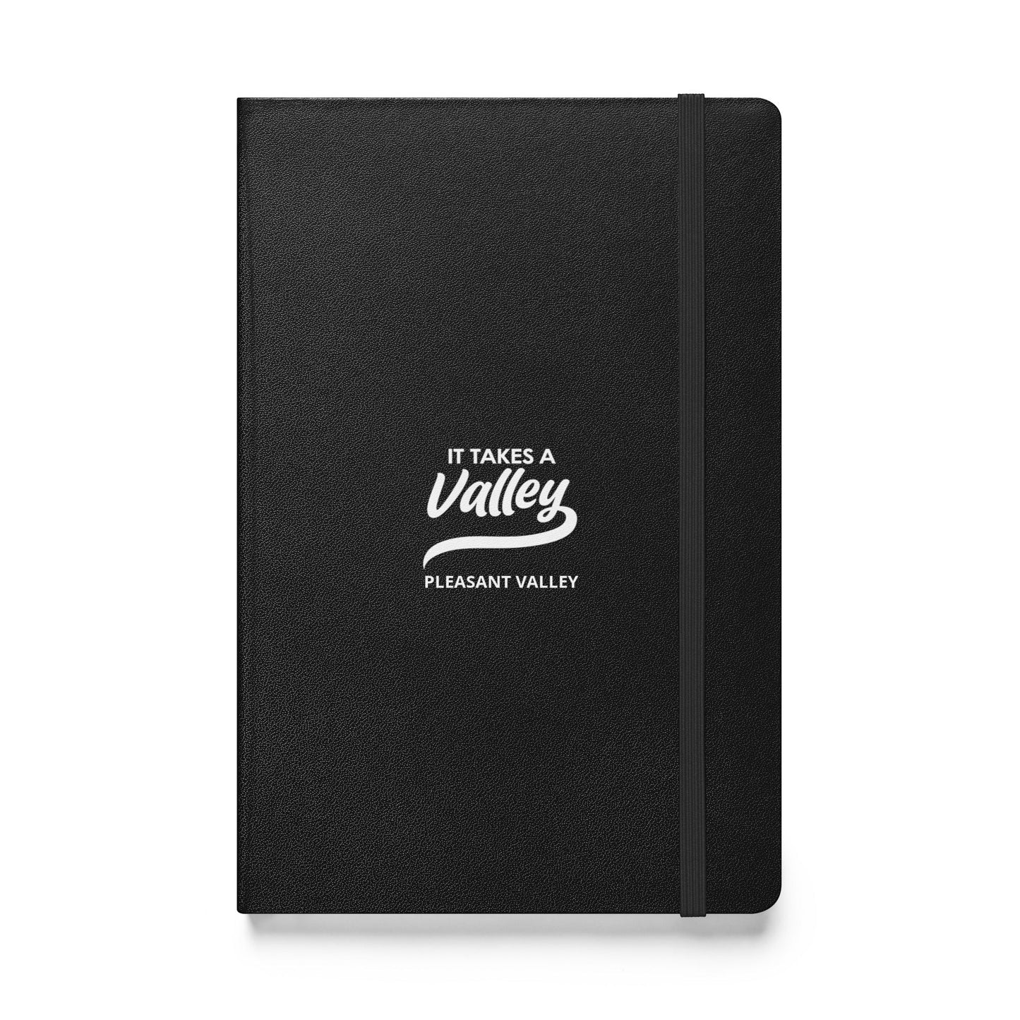 Town Pride State College black UltraHyde hardcover journal with It Takes a Valley Pleasant Valley logo and elastic band