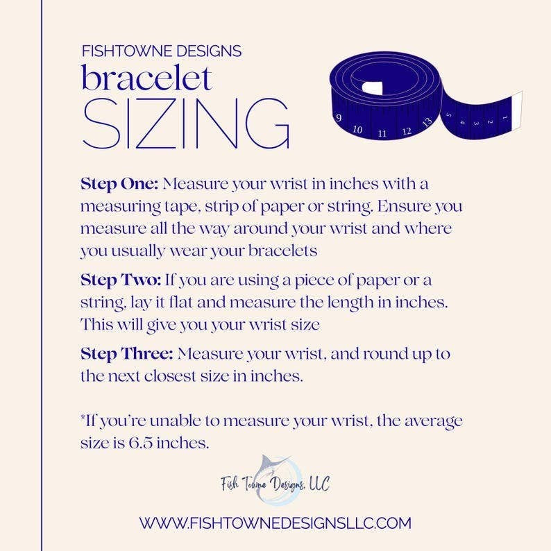 Town Pride State College bracelet sizing guide with instructions and measuring tape illustration