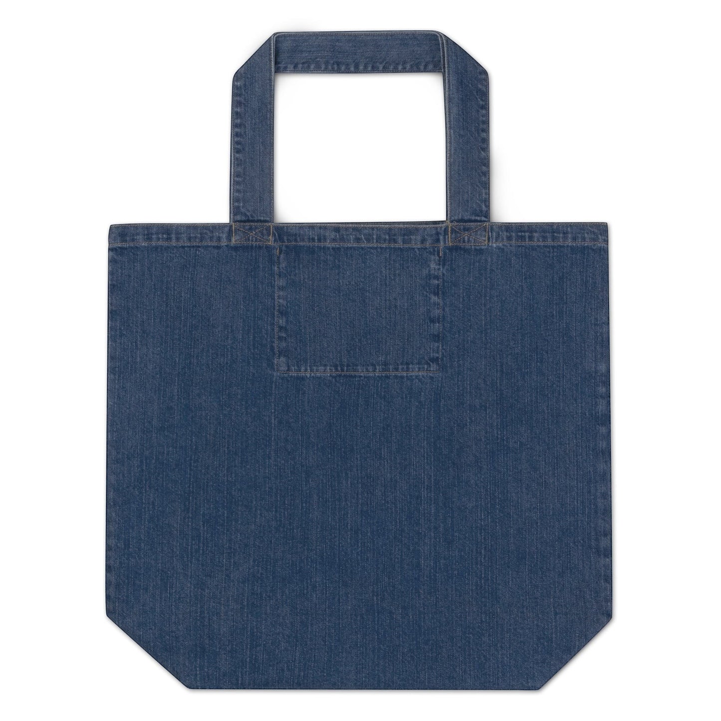 Town Pride State College organic cotton denim tote bag in dark blue with sturdy shoulder straps.