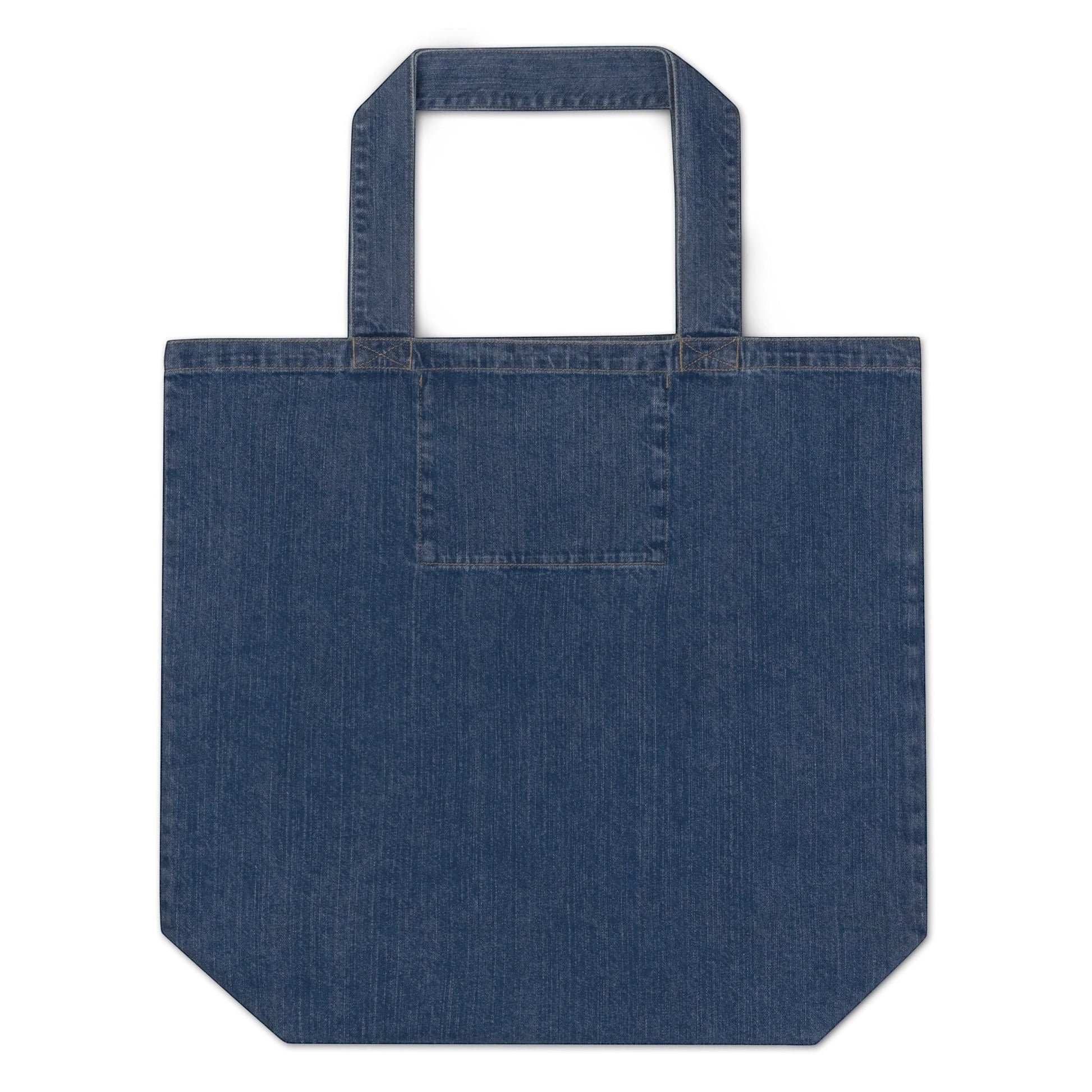 Town Pride State College organic cotton denim tote bag in dark blue with sturdy shoulder straps.