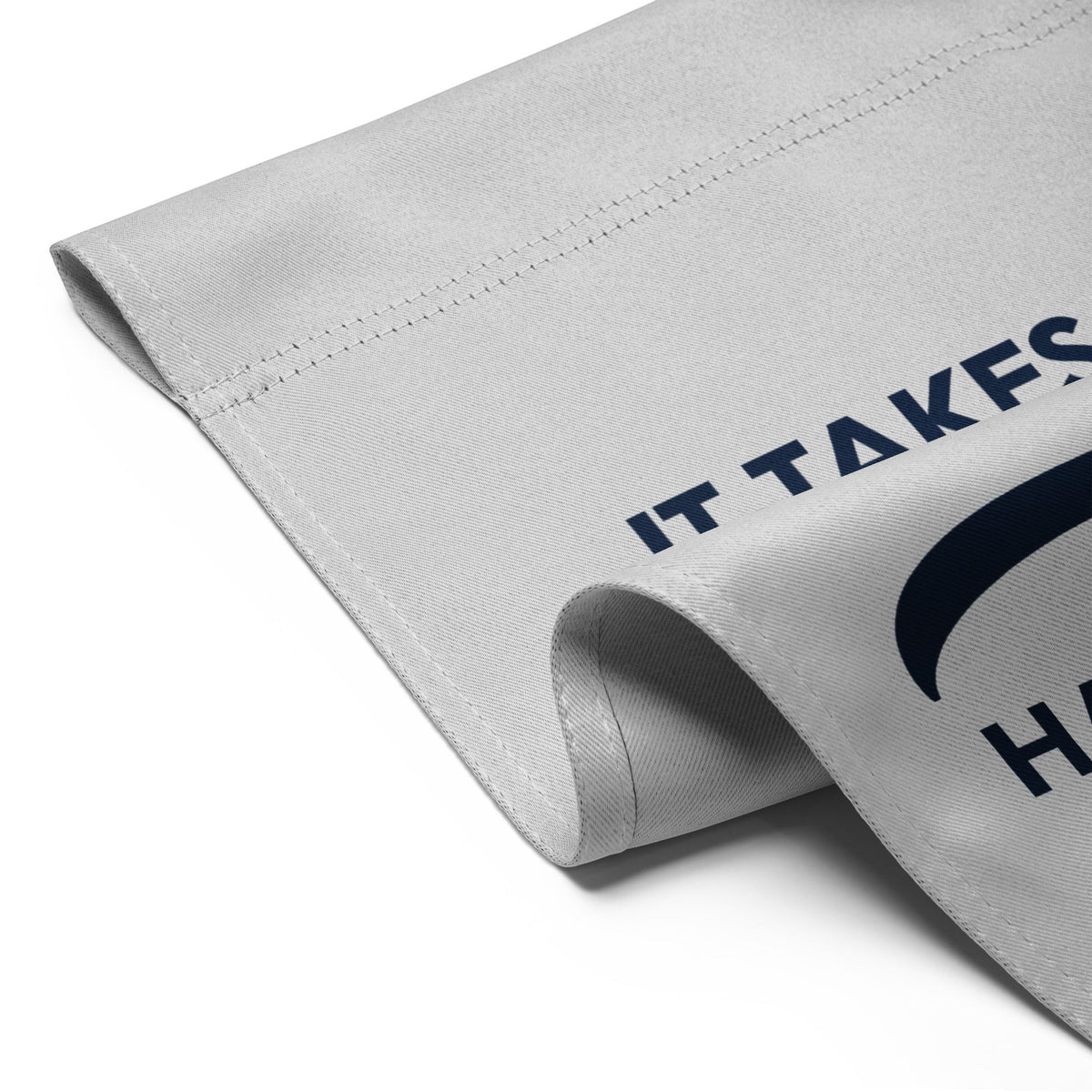 Town Pride State College Happy Valley garden flag in light grey polyester with dark blue text and pole hem detail