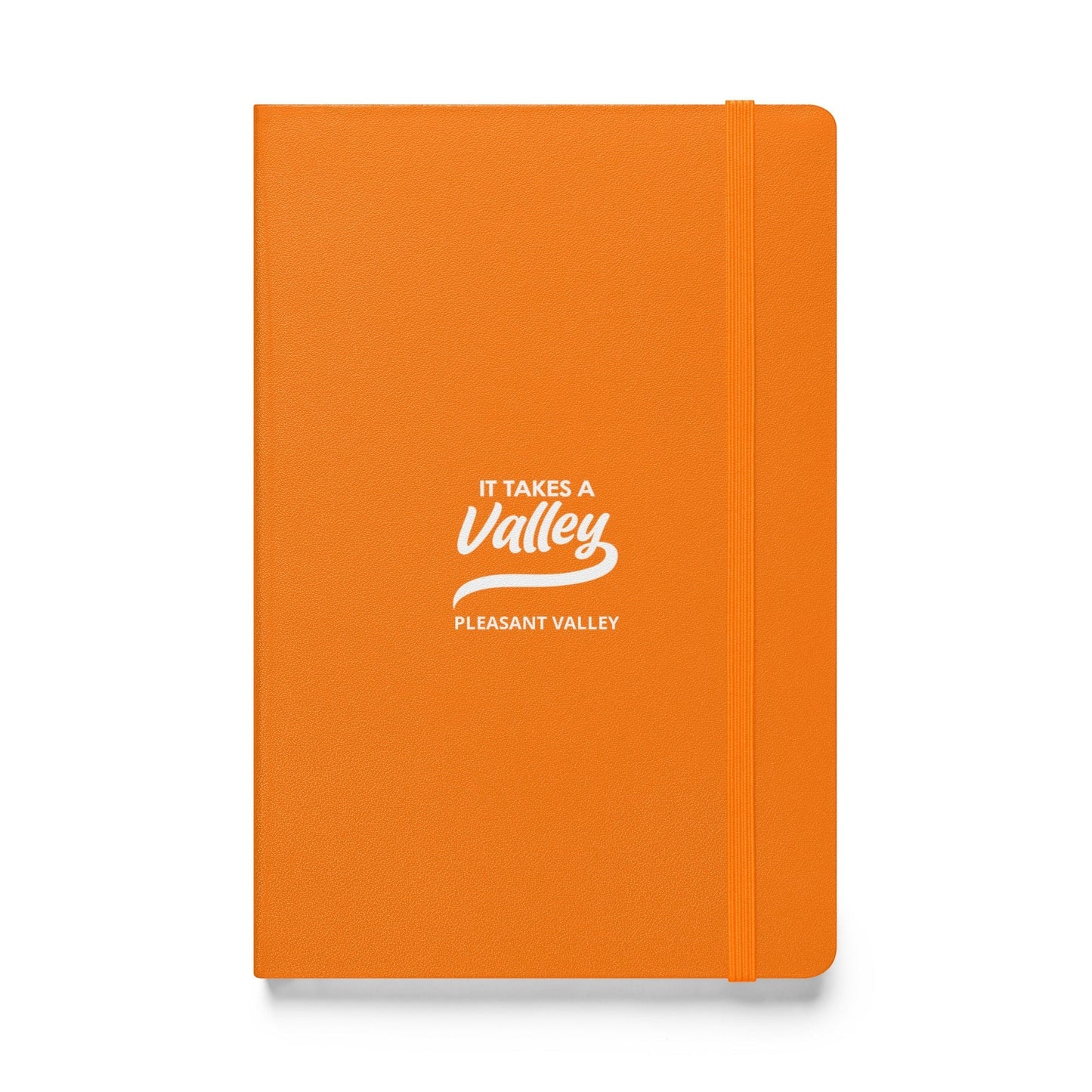 Town Pride State College orange UltraHyde hardcover journal with It Takes a Valley Pleasant Valley logo and elastic band