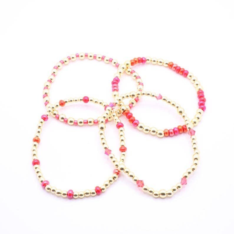 Town Pride State College hot pink and gold hematite stretch bracelet stack of five vibrant beaded accessories