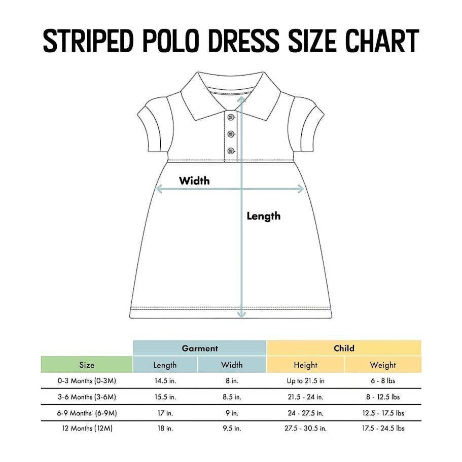 Town Pride State College Penn State striped polo dress and bloomer size chart with garment measurements