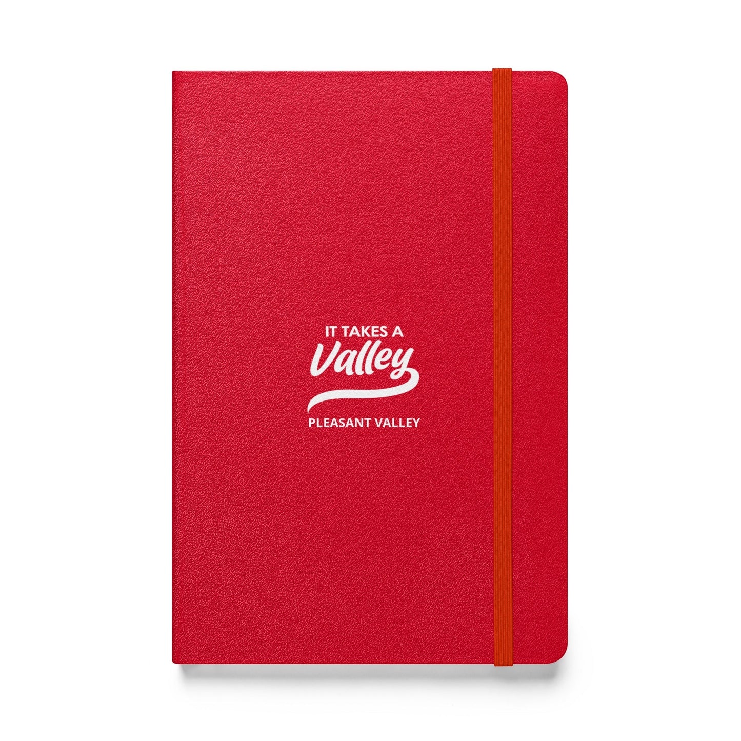 Town Pride State College red UltraHyde hardcover journal with It Takes a Valley Pleasant Valley logo and elastic band