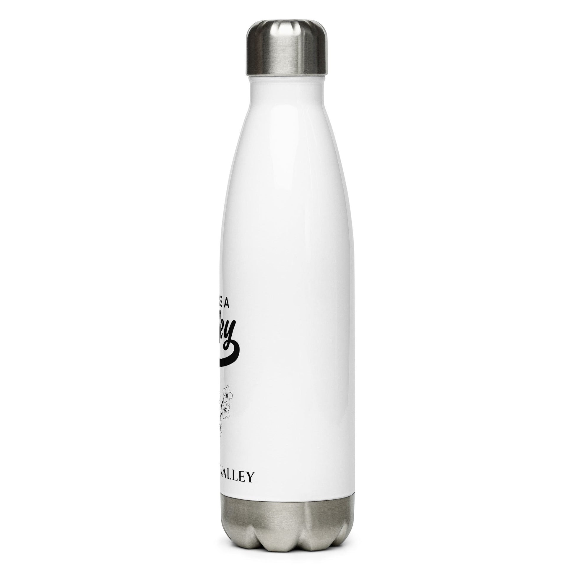Town Pride State College white stainless steel insulated water bottle with Pleasant Valley graphic design