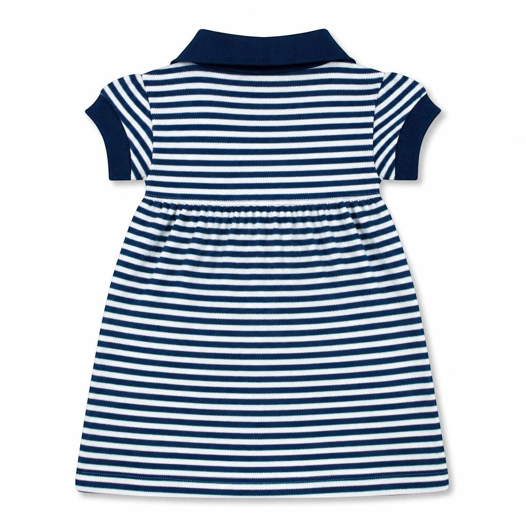 Town Pride State College striped polo dress for toddlers in navy and white cotton with a collared neckline